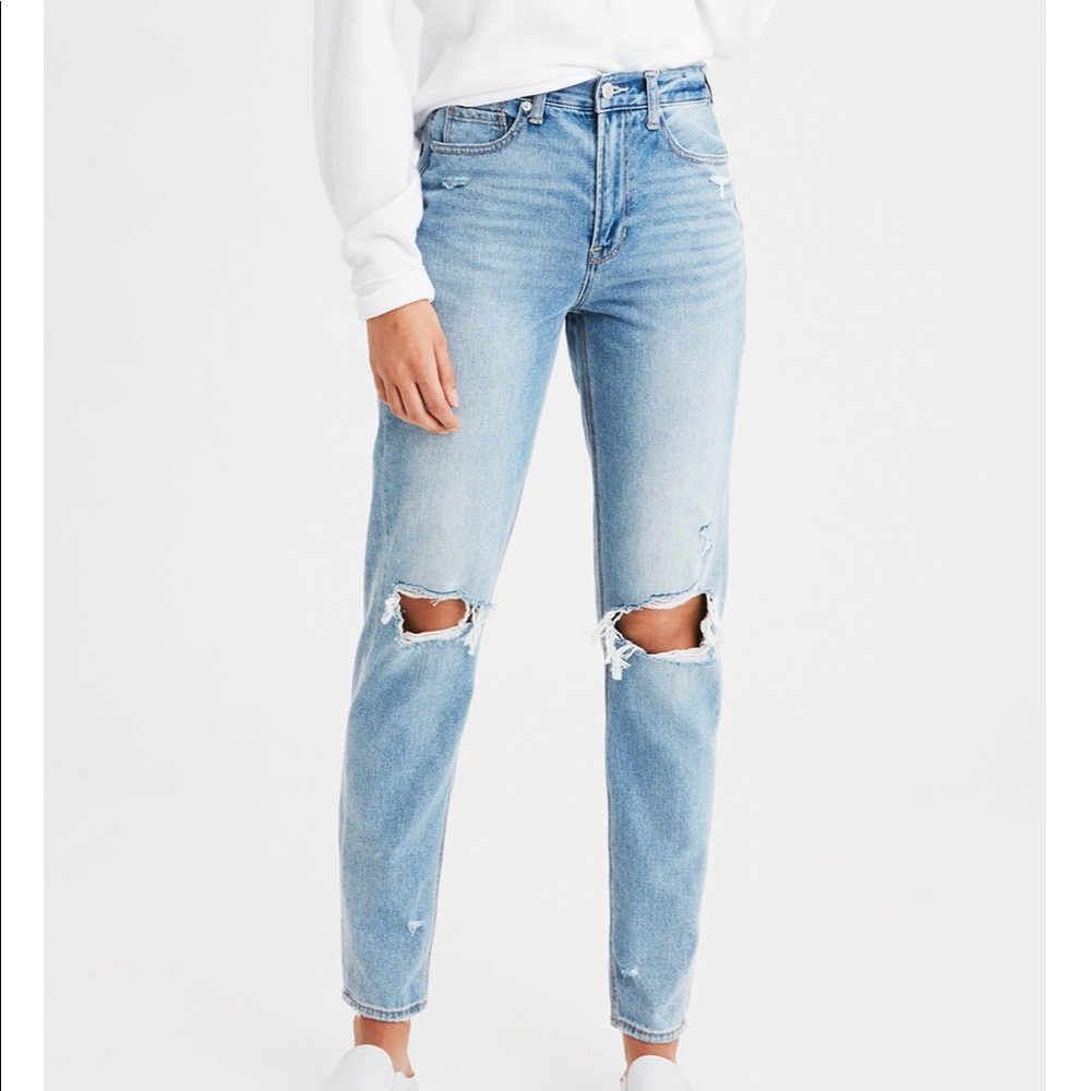 American Eagle Light Blue Distressed Mom Jeans